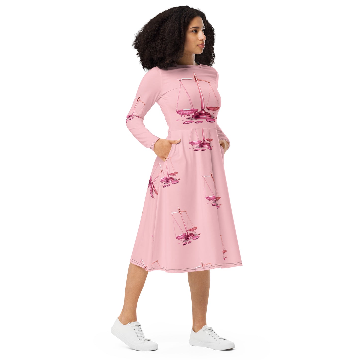 Libra (G2) All-over print long sleeve midi dress