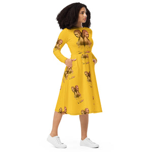 Gemini (G2) All-over print long sleeve midi dress