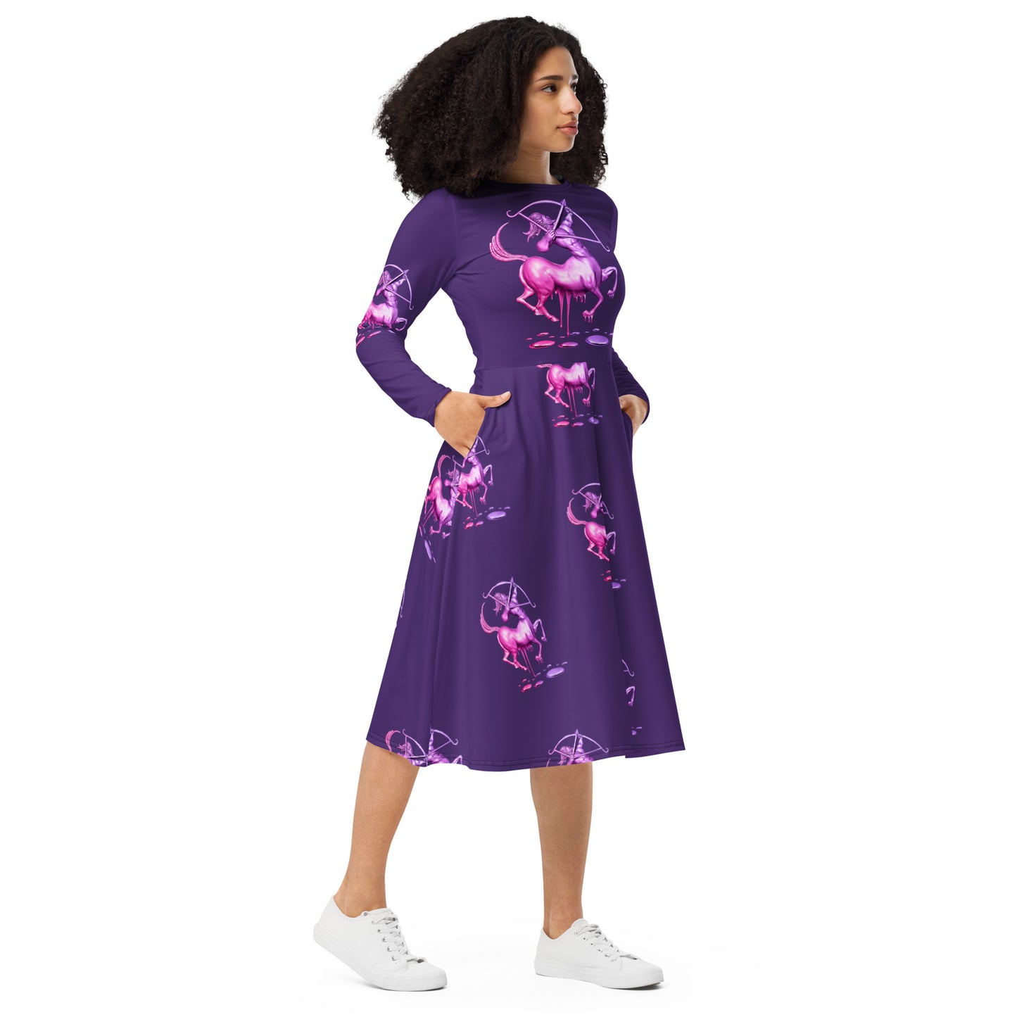 Sagittarius (G2) All-over print long sleeve midi dress