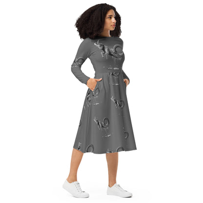 Capricorn (G2) All-over print long sleeve midi dress