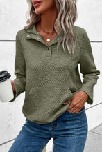 Load image into Gallery viewer, Laurel Green Textured Knit Buttoned Kangaroo Pocket Sweatshirt
