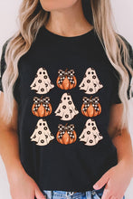 Load image into Gallery viewer, Black Halloween Ghost Pumpkin Print Crew Neck T Shirt
