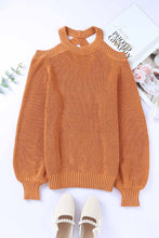 Load image into Gallery viewer, Brown Crew Neck Cold Shoulder Hollow-out Back Sweater
