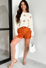 Load image into Gallery viewer, Beige Pumpkin Embroidered Ribbed Thanksgiving Halloween Holiday Sweater
