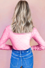 Load image into Gallery viewer, Pink Mesh Bow Pattern Long Sleeve Top
