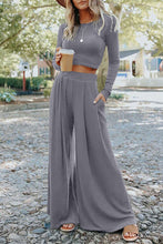 Load image into Gallery viewer, Solid Color Ribbed Crop Top Long Pants Set
