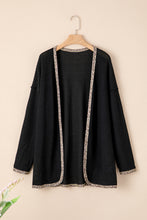 Load image into Gallery viewer, Black Leopard Contrast Waffle Knit Open Front Cardigan
