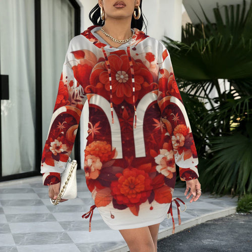 Design 83 Aries long sleeve hooded drawstring sweatshirt dress