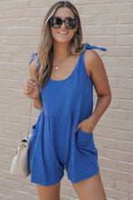 Load image into Gallery viewer, Blue Textured Knotted Straps High Waist Wide Leg Romper
