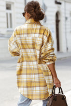 Load image into Gallery viewer, Sky Blue Plaid Flap Pocket Long Sleeve Shacket
