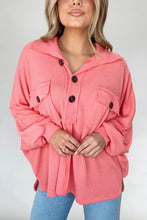 Load image into Gallery viewer, Pink Corded Flap Pocket Henley Top

