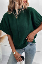 Load image into Gallery viewer, Blackish Green Mock Neck Batwing Short Sleeve Knit Sweater
