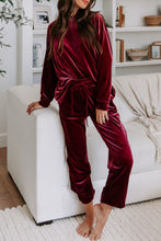 Load image into Gallery viewer, Fiery Red Solid Velvet Two Piece Lounge Set

