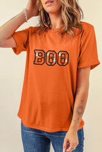 Load image into Gallery viewer, Orange BOO Halloween Ghost Spider Embroidered Graphic Tee
