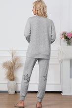 Load image into Gallery viewer, Gray Stars Print Long Sleeve Drawstring High Waist Lounge Set
