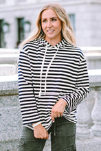 Load image into Gallery viewer, Burgundy Stripe Kangaroo Pocket Drawstring Hoodie
