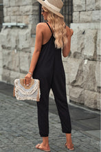 Load image into Gallery viewer, Black Textured Sleeveless V-Neck Pocketed Casual Jumpsuit
