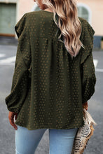 Load image into Gallery viewer, Black Lace Eyelet Ruffle Shoulder Long Sleeve Blouse
