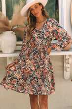 Load image into Gallery viewer, Brown Geometric Print Long Sleeve Surplice Flowy Dress
