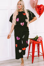 Load image into Gallery viewer, Black Sequin Heart Popping Graphic Textured 2pcs Outfit
