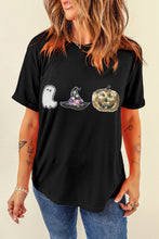 Load image into Gallery viewer, Black Halloween Sequin Pattern Patched Crewneck Tee
