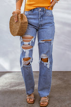Load image into Gallery viewer, Sky Blue Heavy Destroyed Big Hole Boyfriend Jeans
