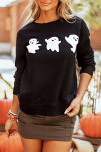 Load image into Gallery viewer, Black Halloween Ghosts Print Round Neck Sweatshirt
