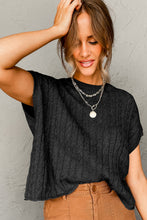 Load image into Gallery viewer, Black Crew Neck Cable Knit Short Sleeve Sweater
