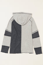 Load image into Gallery viewer, Gray Colorblock Seamed Ribbed Henley Hoodie
