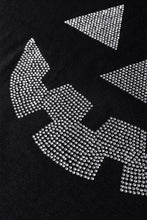 Load image into Gallery viewer, Black Halloween Rhinestone Pumpkin Face Contrast Ribbed Long Sleeve Patchwork Top
