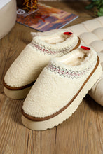 Load image into Gallery viewer, White Embroidered Sherpa Plush Thick Sole Winter Slippers
