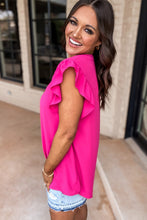 Load image into Gallery viewer, Rose Red Notched Neck Ruffle Sleeve Blouse
