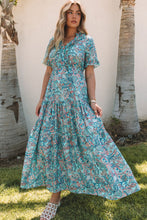 Load image into Gallery viewer, Sky Blue Paisley Print Boho Holiday Ruffle Tiered Maxi Dress
