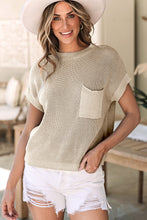 Load image into Gallery viewer, Pale Khaki Patch Pocket Short Sleeve Sweater
