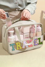 Load image into Gallery viewer, Purple TRAVEL Chenille Letter Clear PVC Makeup Bag

