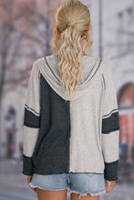 Load image into Gallery viewer, Gray Colorblock Seamed Ribbed Henley Hoodie

