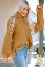 Load image into Gallery viewer, Pink Exposed Seam Patchwork Bubble Sleeve Waffle Knit Top
