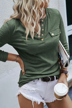 Load image into Gallery viewer, Mist Green Long Sleeve Snap Button Henley Top
