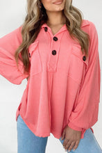 Load image into Gallery viewer, Pink Corded Flap Pocket Henley Top
