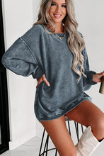 Load image into Gallery viewer, Green Solid Ribbed Knit Round Neck Pullover Sweatshirt
