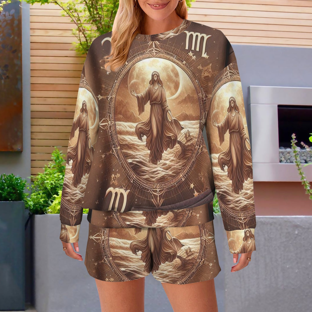 Designer (53) Virgo  Long Sleeve Fleece Sweatshirt & Drawstring Shorts Set