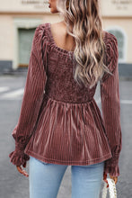 Load image into Gallery viewer, Pink Smocked Ribbed Velvet Babydoll Top
