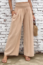 Load image into Gallery viewer, Khaki Smocked Wide Waistband High Waist Wide Leg Pants
