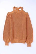 Load image into Gallery viewer, Brown Crew Neck Cold Shoulder Hollow-out Back Sweater
