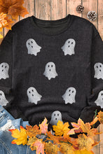 Load image into Gallery viewer, Black Halloween Ghost Corded Crew Neck Loose Sweatshirt
