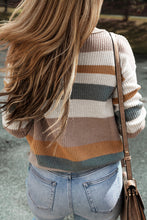 Load image into Gallery viewer, Taupe Classic Round Neck Colorblock Knit Sweater
