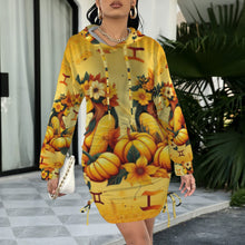 Load image into Gallery viewer, Design 58 Gemini long sleeve hooded drawstring sweatshirt dress
