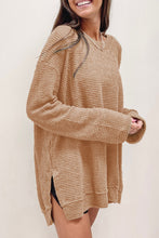 Load image into Gallery viewer, Black Waffle Knit High Slits Oversized Top
