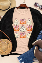Load image into Gallery viewer, Black Bowknot Ghost Pumpkin Graphic Halloween T Shirt
