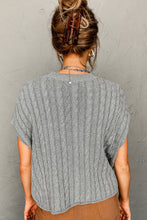 Load image into Gallery viewer, Black Crew Neck Cable Knit Short Sleeve Sweater
